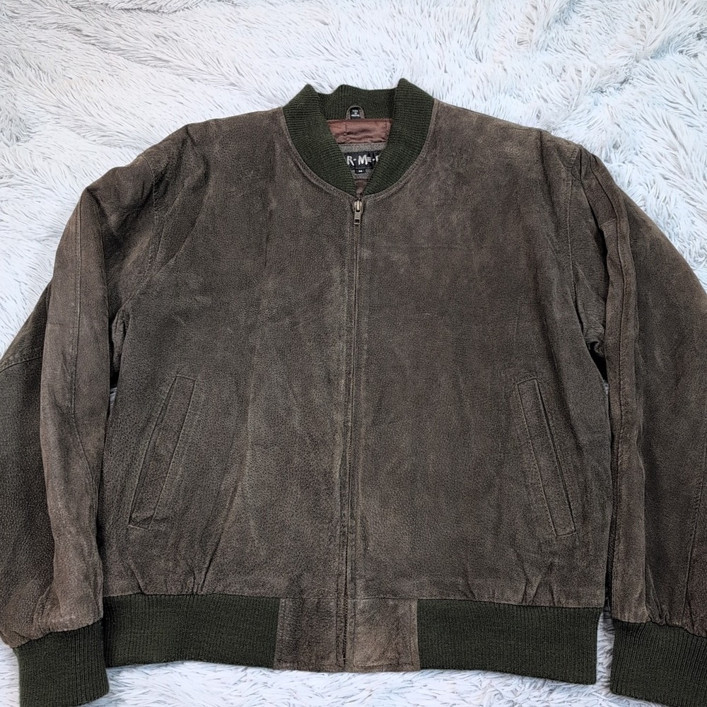 Wear‎ Me Out Jacket Mens M Green Leather Suede Varsity Coat Pockets Zip Up